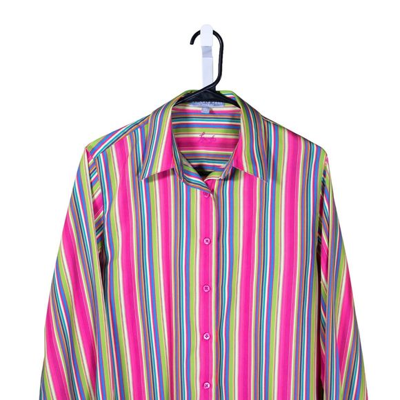Foxcroft Women's Shirt Button Up Striped Wrinkle Free Colorful Blouse Top Size 8 - Picture 4 of 8